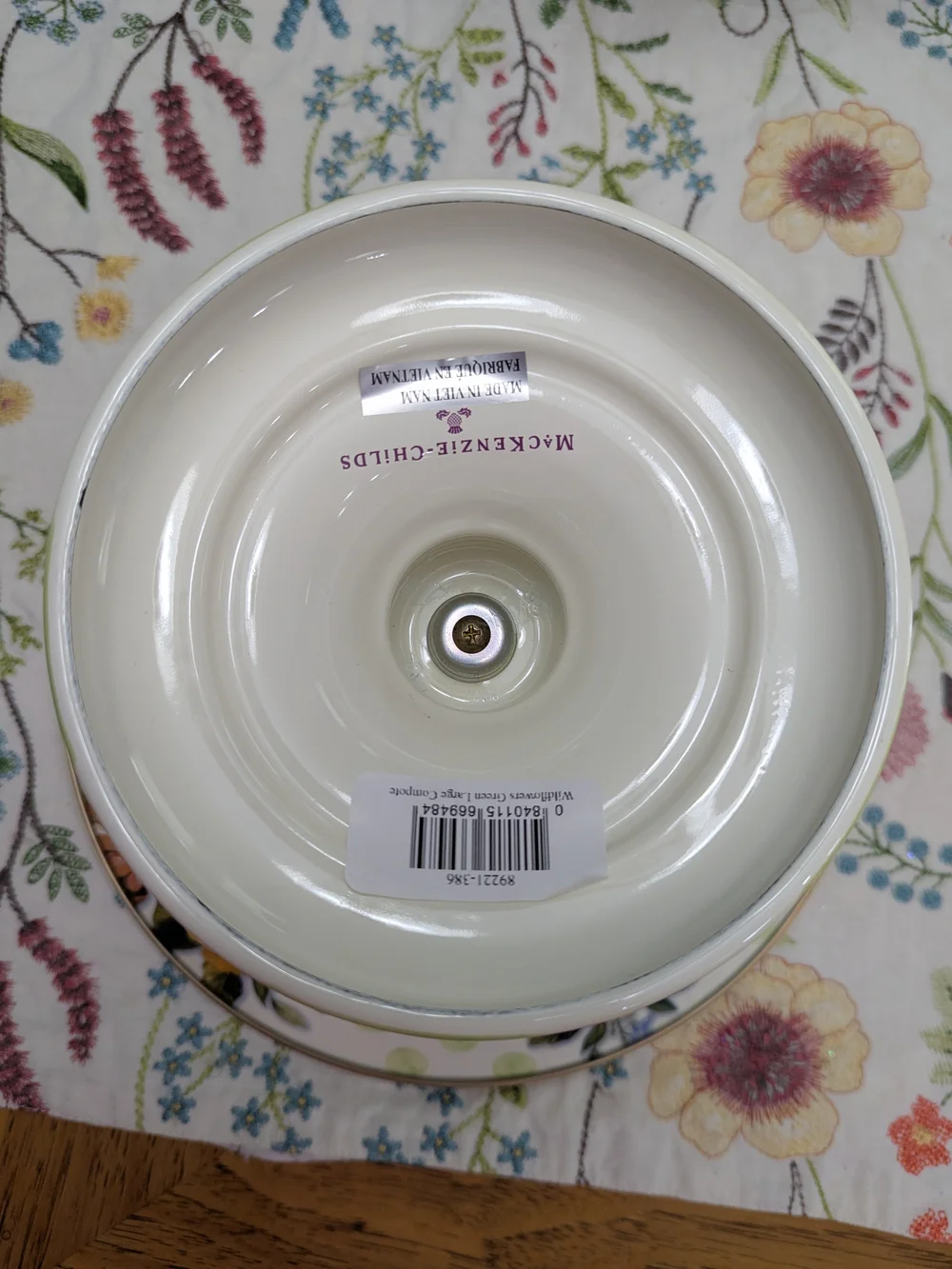Mackenzie Childs Compote Bowl. Wildflowers Green Compote, Enamel ware